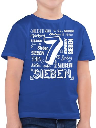 Kinder T-Shirt Jungen - 7. Geburtstag - Siebter Zahlen - 128 (7/8 Jahre) - Royalblau - geburtstagsshirt 7 Jahre Junge Kindergeburtstag Tshirt Sieben Zahl t-Shirts ich Bin Shirt geburtstagstshirt