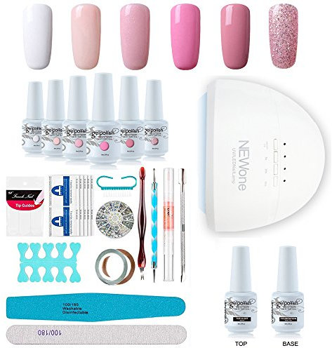 Gel Nail Polish Starter Kit, Speed Curing 48W Professional LED lamp Base Top Coat Set & 6 Colours, Manicure Tools Popular Nail Art Designs by Vishine #03