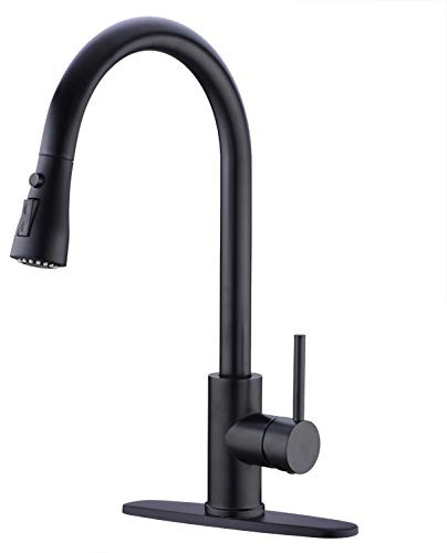 Delle Rosa Matte Black Faucet with Pause Function, Pull Down Sprayer and Deck Plate