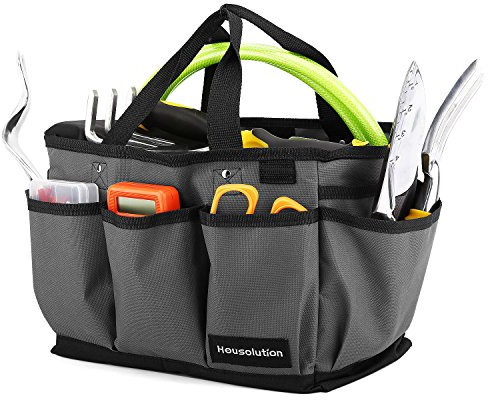 Housolution Borsa Attrezzi, Borsa Porta Utensili in Tessuto Ployester 600d Alta Resistenza con Multi-tasche Laterali, 2 Maniglie Porta Attrezzi per Ristrutturazione Giardinaggio,14 pollici, Grigio