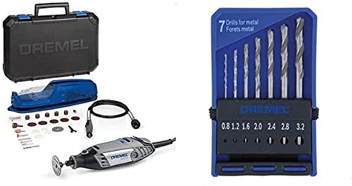 Dremel 3000-1/25 EZ - Multiherramienta con eje flexible (130 W, 1 complemento, 25 accesorios) + Dremel - Juego de brocas de precisión (7 piezas)