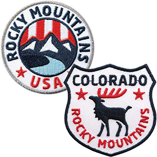 2er-Set USA Rocky Mountains Colorado Abzeichen gestickt 60 mm/Amerika Outdoor Trekking Reise/Aufnäher Aufbügler Patch/Reiseführer Wanderführer Wohnmobil/Club of Heroes