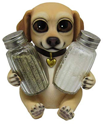 DWK Ensemble salière et poivrière en forme de chien Labrador Retriever Jaune Blanc 13,6 cm
