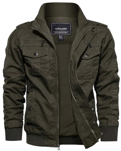 EKLENTSON Men's Casual Cargo Jacket Autumn Military Bomber Jackets Windbreaker Cycling Coat , Green Army Green, XL
