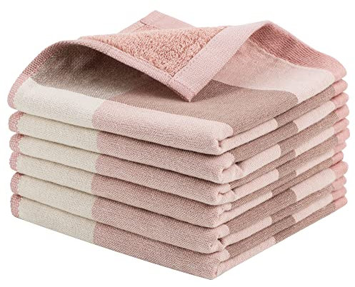 PiccoCasa 6er-Set Geschirrtücher Küchen Kaffeetassen Handtücher 100% Baumwolle Ultra e Karierte Muster Küchentücher Rosa 34 x 34 cm