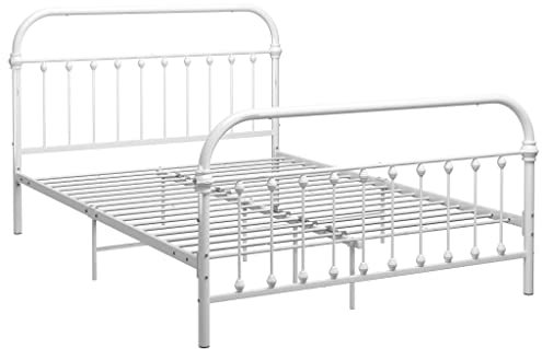 vidaXL Bettgestell Klassisch Metallbett Bett Doppelbett Schlafzimmerbett Bettrahmen Lattenrost Ehebett Schlafzimmermöbel Weiß Metall 140x200cm