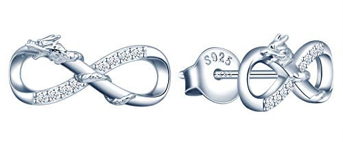 INFINIONLY Boucles d'oreilles pour femmes filles, ensembles de bijoux clous d'oreilles en argent 925, bijoux symbole de l'infini et dragon chanceux, zircon incrusté, argent