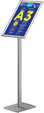 EUROPEL Infoständer mit Klapprahmen DIN A3 - Hoch-/Querformat drehbar - Bodenständer - Aluminium - silber - Höhe: 1,12 m