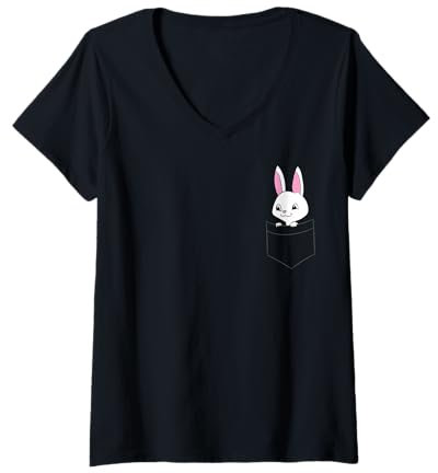 Damen Kaninchen Hase In Der Tasche Haustier Häschen T-Shirt mit V-Ausschnitt