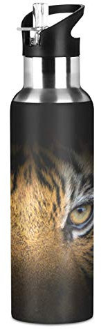 xigua 22oz Insulated Sport Water Bottle with Straw Lid Stainless Steel Vacuum Cup Leakproof Thermal Bottles, Tiger Print Black