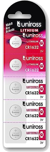 Uniross CR1632 3V Lithium Coin Cell Battery (Blister Pack of 5) - High Performance for Watches, Car Keys, Remotes, Smartwatches, Medical Devices. 5 year shelf life.