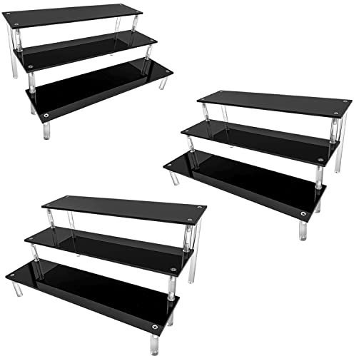 Acryl Schwarz Riser Display Regal Ständer für Amiibo Funko Pops Figuren, Tischplatte Acryl Organizer für Nagellack Gewürz Kosmetik Kunsthandwerk Schmuckständer Cupcake Buffets Dessert Modell(3 Packs)