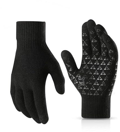 JPGhaha Handschuhe Warme Herren Damen Strickhandschuhe Schwarz Winter 21cm X 8cm Winddicht Touchscreen Rutschfestem Silikon Handschuhe Thermohandschuhe Elastisch Manschette Outdoor