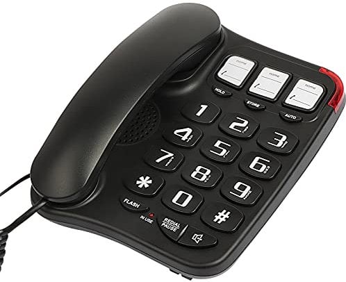 Uvital Telefono fisso Big Button con altoparlante per anziani anziani, 3 memoria one-touch e 10 due pulsanti di memoria one-touch con funzione one-touch, nero
