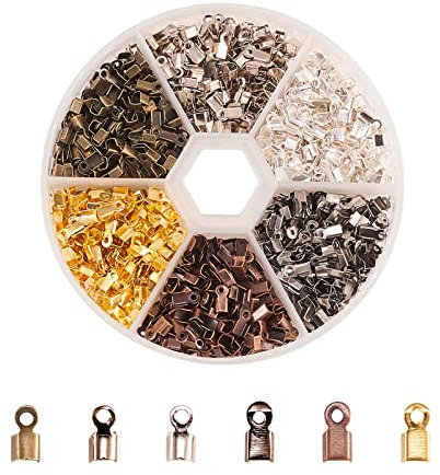 Airssory 1500 Pcs 6 Colors Iron Cord End Clasp Fold Over Terminators Crimp End Tips for Earrings Bracelet Necklace Ribbon Leather Jewellery DIY Craft Making