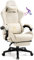 GTPLAYER Silla Gaming Reposapiés Altavoz Bluetooth Silla Ergonómica Gamer Oficina Asiento Giratorio con Reposabrazos Sincronizados y Más Cojín Lumbar de Apoyo (Marfil)