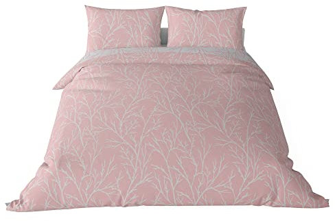 Brielle Parure de lit réversible en Mako Satin, 100% Coton, 220 Fils/cm², Housse de Couette 200x220 cm avec Fermeture éclair, 2 taies d'oreiller 60x70 cm, 3 Pièces-Double, Rose-Gris