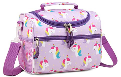 RAVUO Bolsa Termica porta Alimentos Infantil Bolsa Almuerzo Bolso Isotermica de Unicornio para Niñas Lunch Bag Loncheras con Correa de Hombro Ajustable Desmontable