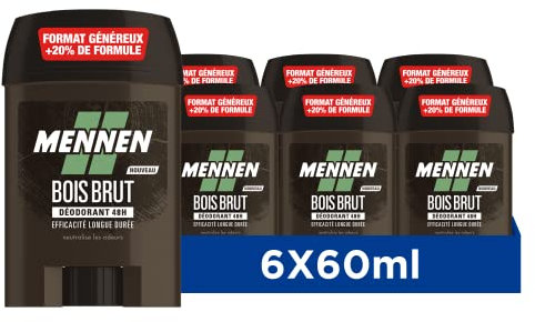 Mennen Natural Force Deodorant d'origine naturelle homme 48H stick large sans alcool anti traces - Lot de 6