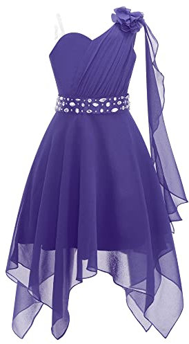 Freebily Robe de Mariage Enfant Fille Fleur Eté Robe Demoiselle d'honneur Fête Anniversaire Une Epaule Dos Nue 5-16 Ans Violet 7-8 Ans