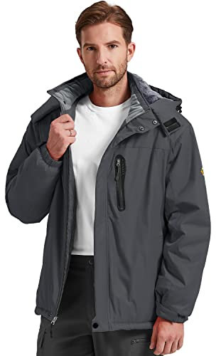 Herren Winter Skijacke Wasserdicht Warm Schnee Fleece Futter Mantel Mountain Hooded Winddichte Regenjacke S-3XL, Grey, M