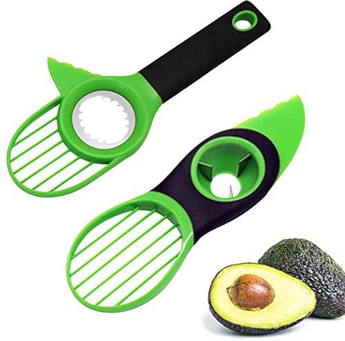 3-in-1 Avocado Slicer Tools BPA Free, Pack of 2 Multifunctional Avocado Cutter with Non-Slip Handle, Fruit Splitter Pitter Knife Suitable for Kitchen Mango Kiwi Dragon Fruit