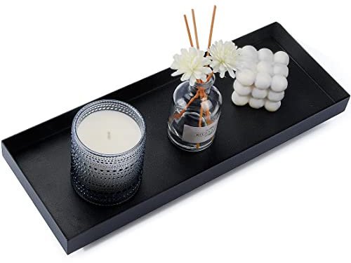 Rechteckiges schwarzes Mattes Metalltablett, geeignet für Kerzenhalter, Schminktisch-Projekte, Badezimmer-WC-Behälter, Parfüm- oder Schmuckaufbewahrung und Couchtisch