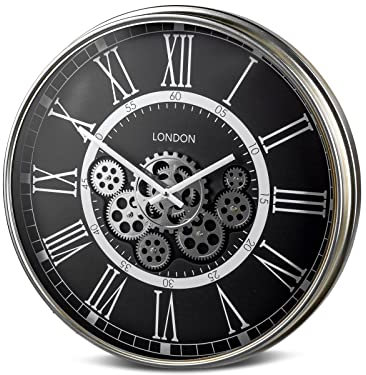 Kremers Schatzkiste Wanduhr London 54 cm Metall mit sichtbar drehenden Zahnrädern Steampunk