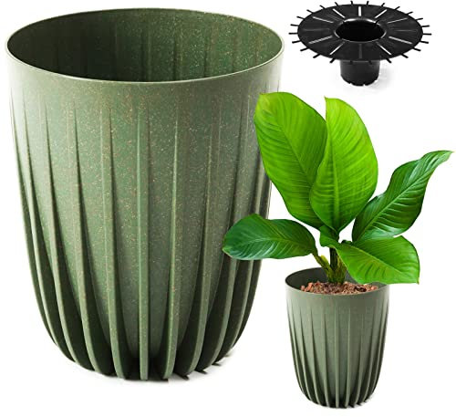 Konzept 11 - Hoher Blumentopf 25cm Durchmesser, Pflanzkübel Groß für Außen, Balkon, Übertopf mit Einsatz Grün, Palmentopf