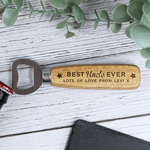 eBuyGB Personalised Wooden Bottle Opener, Best Uncle Ever Beer Bottle Opener, Gift for Uncle, Birthday Gift for Him