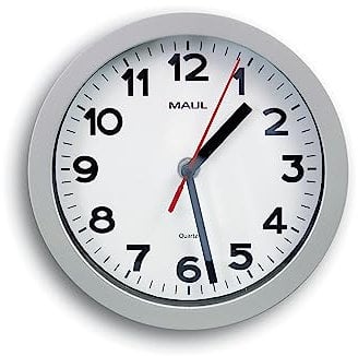 Maul Wanduhr MAULstep Ø 20 cm | Quarzuhr mit automatischer Zeiteinstellung | Moderne Uhr für Büro und Küche | Große Wanduhr mit guter Lesbarkeit in großen Räumen | Silber