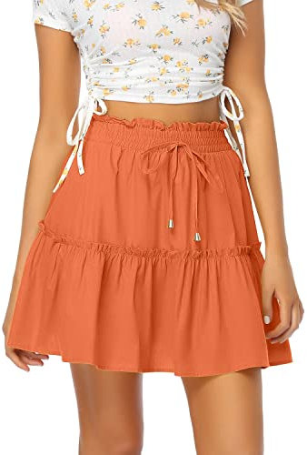 Damen-Tennisrock – 2023 Damenrock Mode Kurzer Rock Hohe Taille Elastisch Solide Rock Rock Pailletten, Orange, M