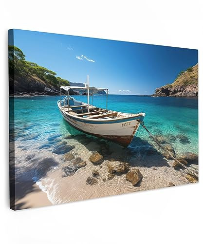 MuchoWow© Impression sur Toile Peinture 120x80 cm Tableau Mural Decoration Salon Reproductions de Tableaux Murale Moderne Bateau - Eau - Maritime - Montagnes - Nature