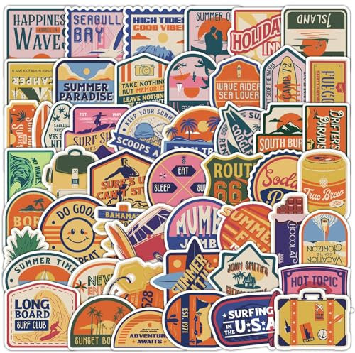 50Pcs Retro America in 1970s Stickers Laptop Car Scrapbook Phone Skateboard Suitcase Luggage Bike Stickers Vinyl Waterproof Aesthetic Personalised Stickers for Teens Boys Girls Adults Children