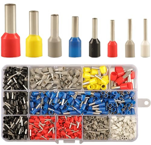 900pcs Wire Ferrules Terminals Kit, 8 types Ferrule Connectors Kit AWG 22-7, Pin Terminal Connectors Wire ferrule Assortment Kit, Wire Copper Crimp connector Insulated Ferrule Pin Cord End Terminal