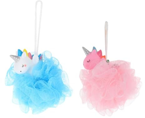VINTORKY 2 Stück Einhorn Badeschwamm Peeling Badekugel Für Kinder Körperduschkugel Duschzubehör Sanftes Peeling Und Schnelltrocknend