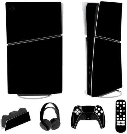 playvital Autocollant Protection pour ps5 Slim Console Accessoires,Sticker Skin pour ps5 Manette & Télécommande & Casque & Station de Charge,Digital Edition-Noir