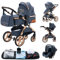 YAZOCO kinderwagen 3 in 1 Buggy Babybett Komplett Set Einem Klick Zusammenklappbarer Kinderwagen, KombiKinderwagen Aluminiumrahmen für Neugeborene Sitzzubehör (5 Blau)