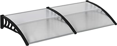 Outsunny Pensilina Tettoia da Esterno 200x96cm, Tettoia per Esterno in Policarbonato e Alluminio, per Balcone Finestre e Porte, Nero e Trasparente