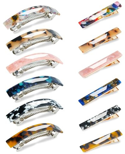 RETON Lot de 12 barrettes à cheveux pour femme, motif écaille de tortue, résine acrylique acétate, pinces à cheveux françaises pour cheveux fins et épais, accessoires de cheveux pour femmes et filles