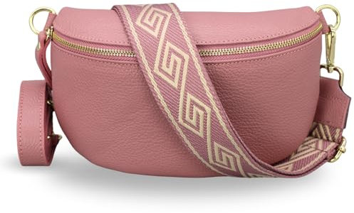 ADEL Bauchtasche Damen Echtleder Emma Gold Handgemachte Umhängetasche Crossbody Bag mit Optionalen Breiten Gemusterten Riemen Stylische Hüfttasche Made in Italy (Altrosa-Gold 3, Medium)