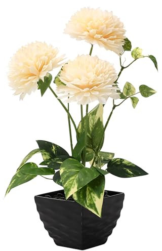 MQcrafts Plantes artificielles avec vase - Plantes artificielles en pot avec chrysanthème bulbe en plastique - Fleurs artificielles pour la maison, le bureau, la cuisine, le jardin, la décoration