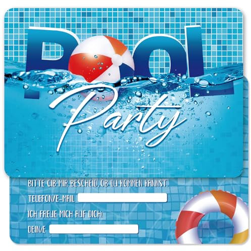 BETESSIN 12er Set Einladungskarten Geburtstag - Poolparty Einladungen Spritzig - Einladungskarten zum Kindergeburtstag für Schwimmbad- und Aquapark-Feiern