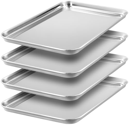 JEUIHAU 4 PCS Stainless Steel Tray, Rectangle Stainless Steel Bathroom Tray Small Makeup Jewelry Tray Silver Countertop Organizer for Kitchen, Table, Wash Basins 22.8 x 14.8 x 1.2cm