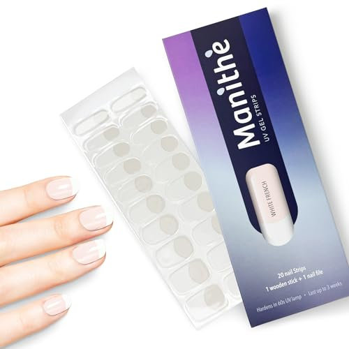 Manithè - Smalto french bianco (White French) - Smalto Adesivo Gel UV - Pellicola per Unghie Autoadesiva - Manicure Semipermanente - Nail Wraps Gel UV - Kit 20 PCS