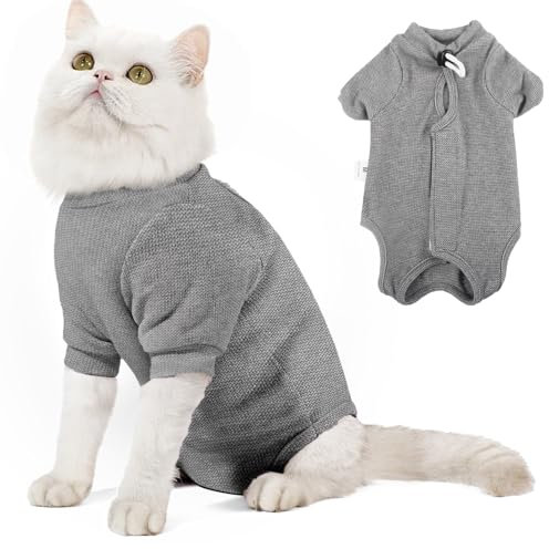 Dotoner Cat Surgery Recovery Suit - Long Sleeve Bodysuit Kitten Recovery Medical Vest for Cats - E-Collar Alternative Anxiety Anti-Lick Pajama Clothing