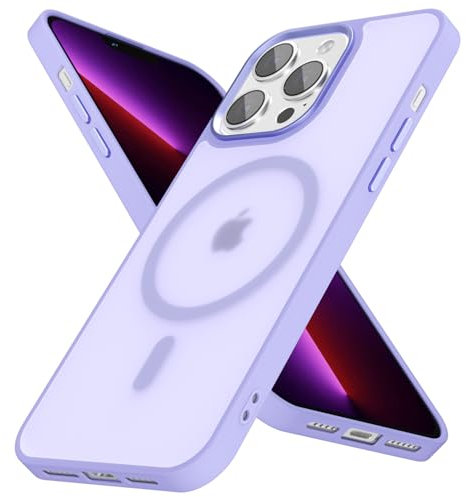 oakxco Magnetic Case for iPhone 13 Pro Phone Case Compatible with Magsafe, Slim Thin Clear Hard Shell Plastic & Silicone Rubber, Transparent Cute Mag Safe Cover for Women Girls, Purple Lavender