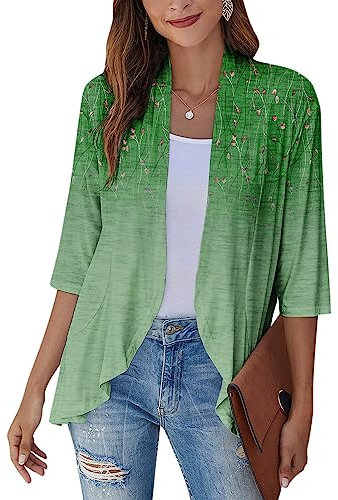 SCBFDI Cardigan Donna Lungo, Donna Cardigan Casual Leggero 3/4 Manica Aperta Davanti Spolverini Plus Size Moda Estate Kimono Cardigan Con Tasche, Cardigan Casual Donna, Jacca Donna Lunga