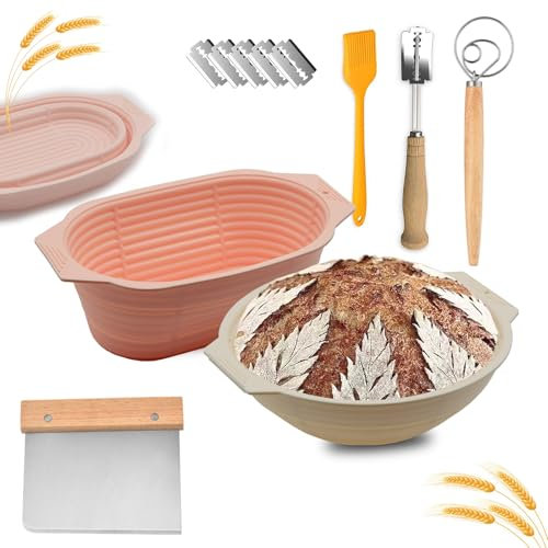 Banneton pour Pain de Ovale et Rond,2 PCS Panier Fermentation Pain Set,Corbeille a Pain En Rotin Naturel Faits Main,Avec Doublure En Lin,Faire du PainTraditionnel et Pizza pour Boulanger Professionnel