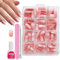 MrCuvaryas 240 Stück French Press On Nails Short Almond, Full Cover Nageltips Kurz für Gelnägel, Fingernägel Fake Nails mit Kleber Acryl Nagel Tips Nägel Zum Aufkleben (Pink Gradient, 240pc)